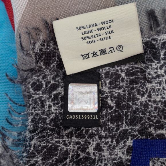 FENDI Abstract Geometric Birds Wool/Silk Square Scarf Shawl - Picture 9 of 9